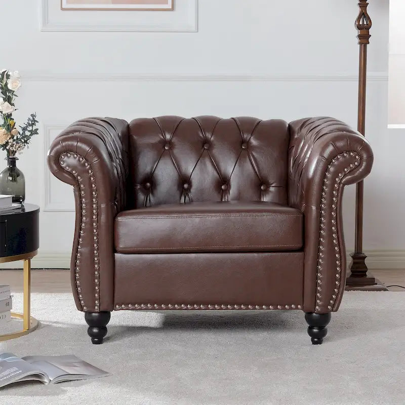 Poltrona Chesterfield em Pele Sintética PU com Botões