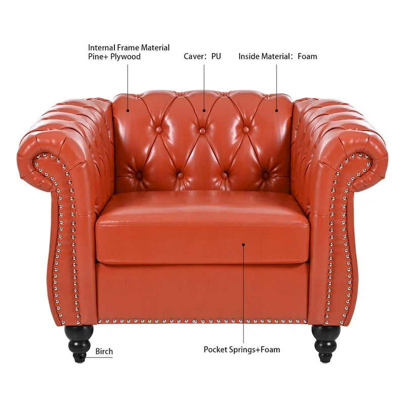 Poltrona Chesterfield em Pele Sintética PU com Botões