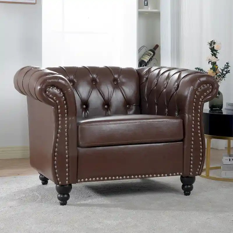 Poltrona Chesterfield em Pele Sintética PU com Botões