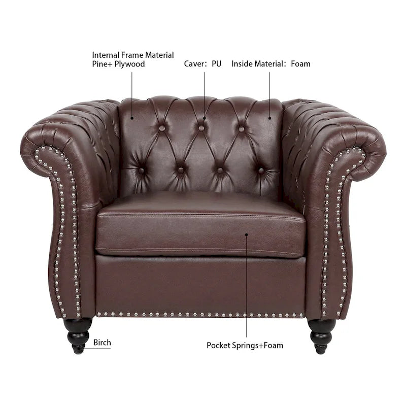 Poltrona Chesterfield em Pele Sintética PU com Botões