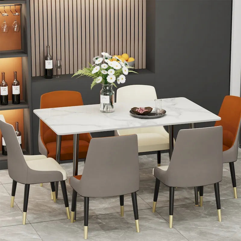 Mesa de Jantar Moderna com Estrutura Metálica Tampo em Pedra Sinterizada Mesa de Cozinha