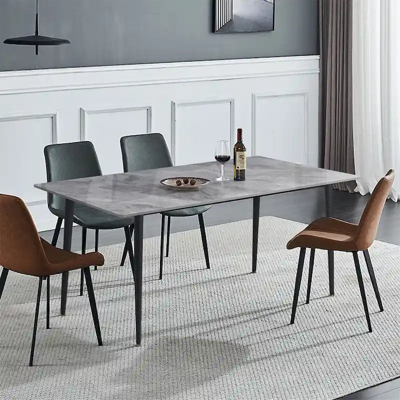 Mesa de Jantar Moderna com Estrutura Metálica Tampo em Pedra Sinterizada Mesa de Cozinha