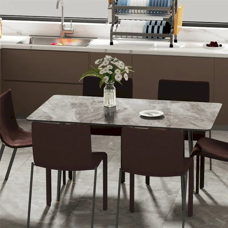 Mesa de Jantar Moderna com Estrutura Metálica Tampo em Pedra Sinterizada Mesa de Cozinha