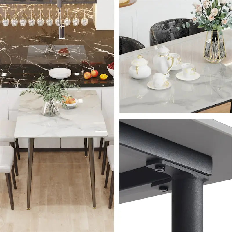 Mesa de Jantar Moderna com Estrutura Metálica Tampo em Pedra Sinterizada Mesa de Cozinha