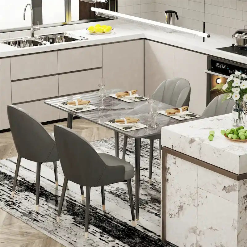 Mesa de Jantar Moderna com Estrutura Metálica Tampo em Pedra Sinterizada Mesa de Cozinha