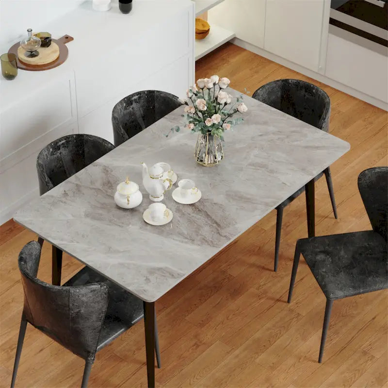 Mesa de Jantar Moderna com Estrutura Metálica Tampo em Pedra Sinterizada Mesa de Cozinha