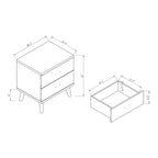Mesa de Cabeceira Mid-Century Moderna Cappuccino com 2 Gavetas e Pernas Cónicas