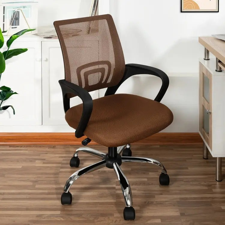 Cadeira de Escritório Ergonómica em Malha Respirável Design Ajustável com Apoio Lombar e Mobilidade Otimizada com Rodas Giratórias 360º