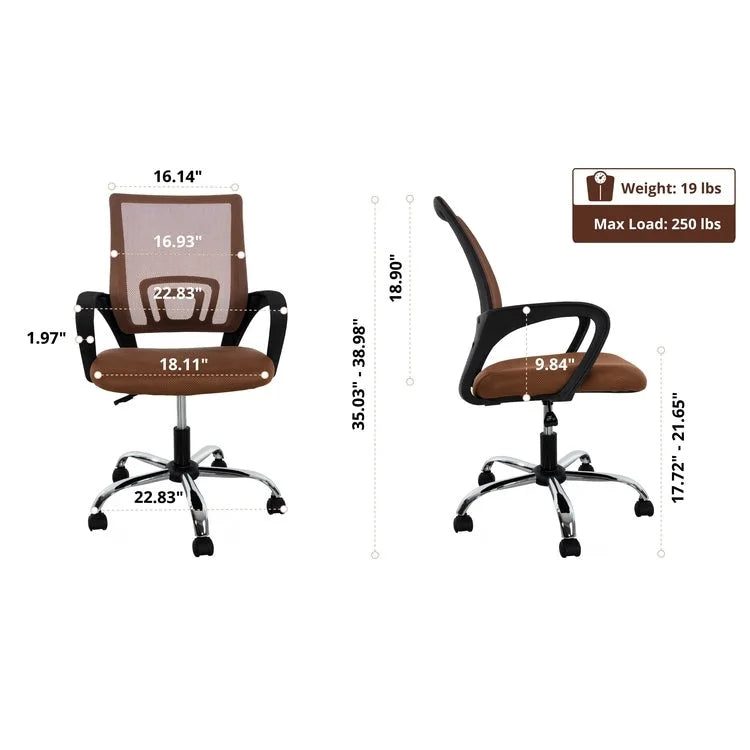 Cadeira de Escritório Ergonómica em Malha Respirável Design Ajustável com Apoio Lombar e Mobilidade Otimizada com Rodas Giratórias 360º