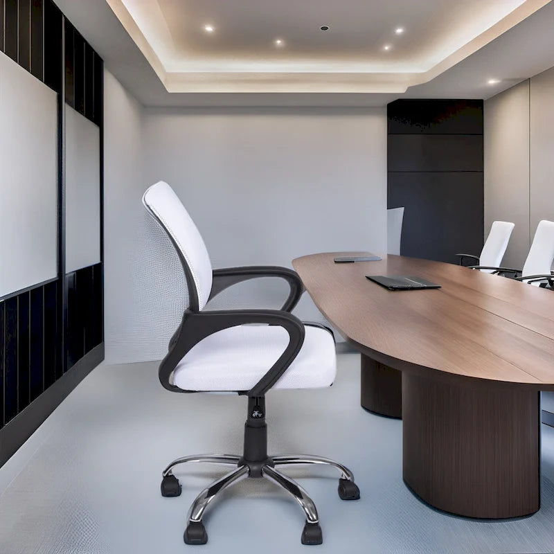Cadeira de Escritório Ergonómica em Malha Respirável Design Ajustável com Apoio Lombar e Mobilidade Otimizada com Rodas Giratórias 360º