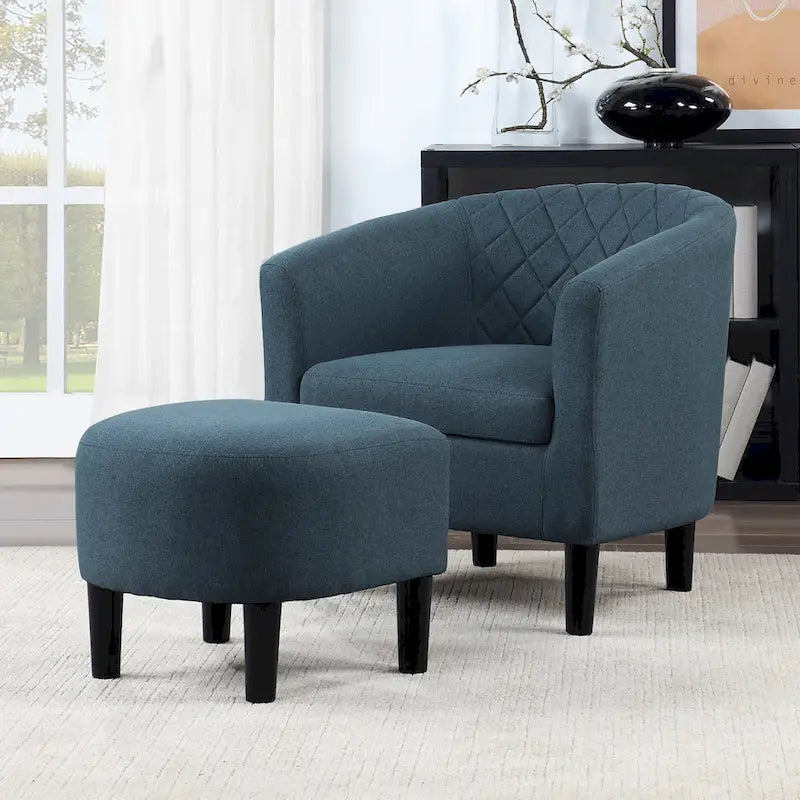 Poltrona Barril com Otomana, Costura em Diamante e Espuma de Alta Densidade
