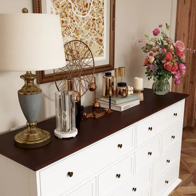 Cómoda Castanha e Branca Elegante com Amplo Espaço de Armazenamento - Mesa de Apoio