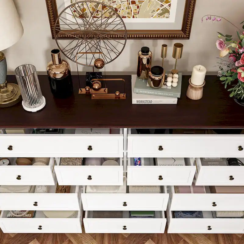 Cómoda Castanha e Branca Elegante com Amplo Espaço de Armazenamento - Mesa de Apoio