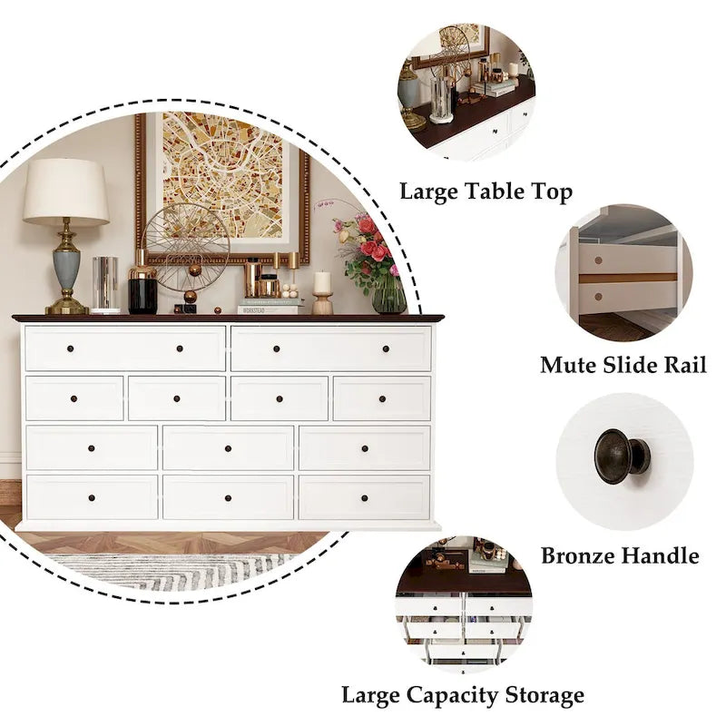 Cómoda Castanha e Branca Elegante com Amplo Espaço de Armazenamento - Mesa de Apoio