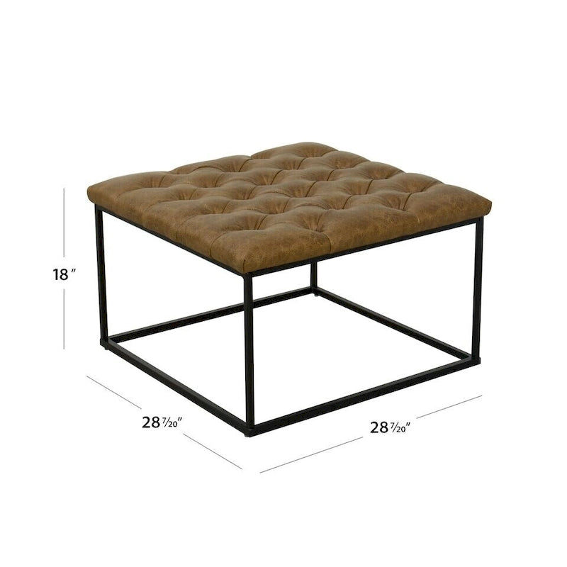 Puff de Coquetel Estofado com Tampa Quadrada Acolchoada com Botões
