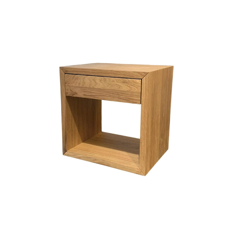Mesa de Cabeceira Flutuante Escandinava com Gaveta, Carvalho Maciço - Mesa de Apoio para Quarto
