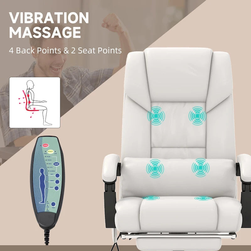 Cadeira Reclinável de Escritório com Altura Ajustável e Suporte Lombar com Massagem Vibratória de 6 Pontos