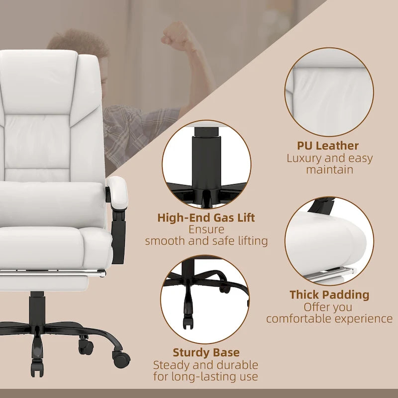 Cadeira Reclinável de Escritório com Altura Ajustável e Suporte Lombar com Massagem Vibratória de 6 Pontos