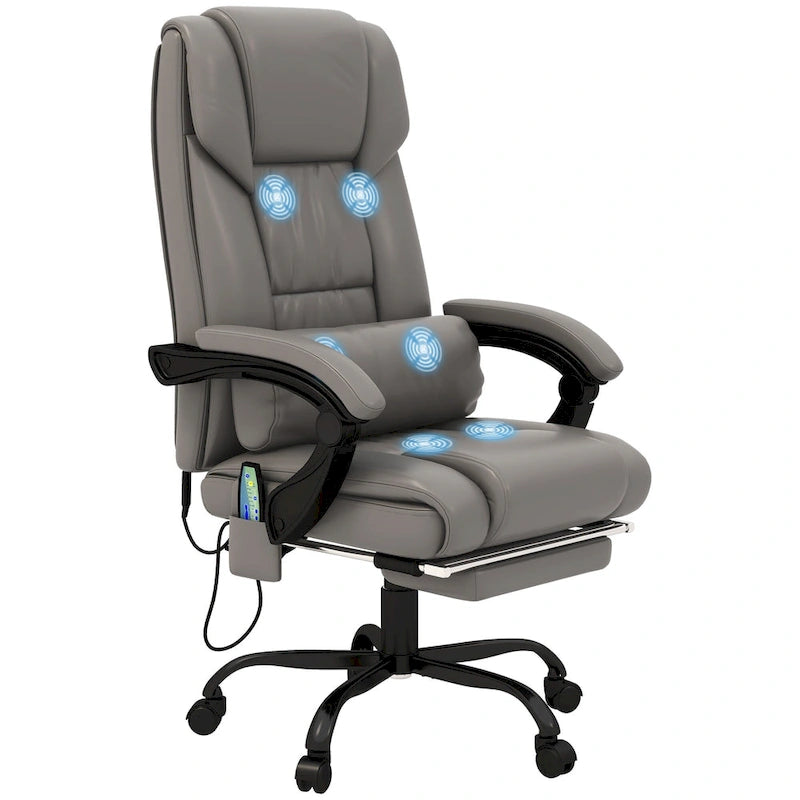 Cadeira Reclinável de Escritório com Altura Ajustável e Suporte Lombar com Massagem Vibratória de 6 Pontos