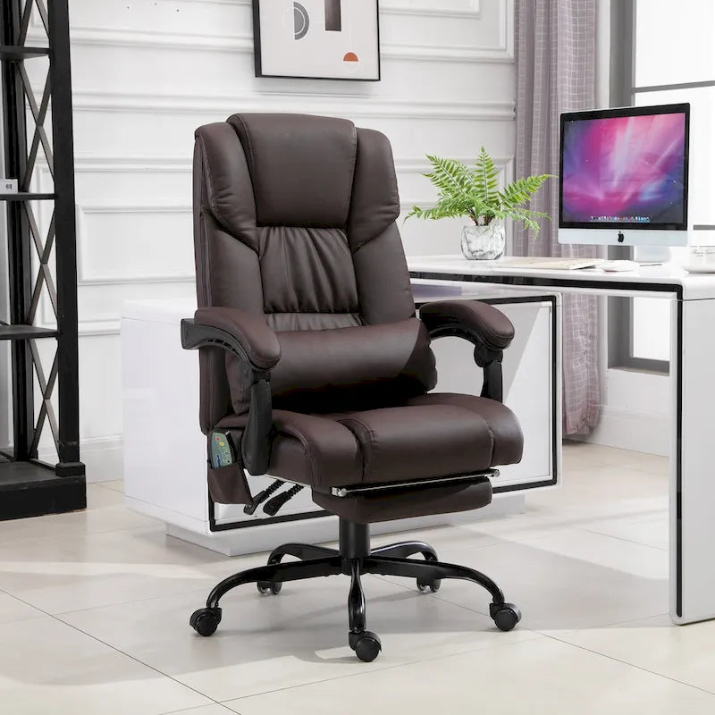 Cadeira Reclinável de Escritório com Altura Ajustável e Suporte Lombar com Massagem Vibratória de 6 Pontos