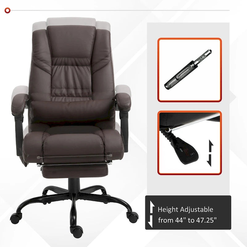 Cadeira Reclinável de Escritório com Altura Ajustável e Suporte Lombar com Massagem Vibratória de 6 Pontos