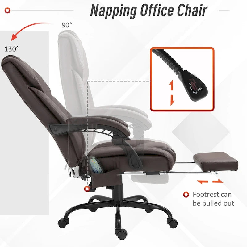 Cadeira Reclinável de Escritório com Altura Ajustável e Suporte Lombar com Massagem Vibratória de 6 Pontos