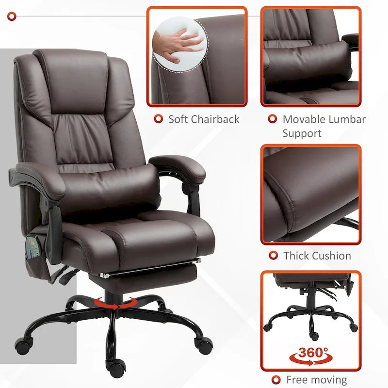 Cadeira Reclinável de Escritório com Altura Ajustável e Suporte Lombar com Massagem Vibratória de 6 Pontos