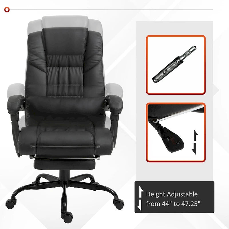 Cadeira Reclinável de Escritório com Altura Ajustável e Suporte Lombar com Massagem Vibratória de 6 Pontos