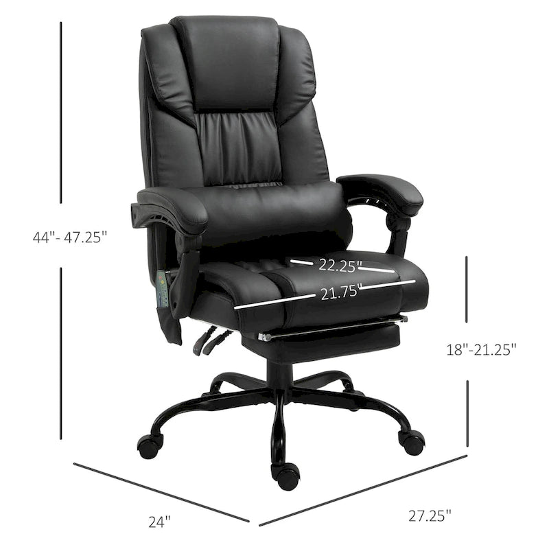 Cadeira Reclinável de Escritório com Altura Ajustável e Suporte Lombar com Massagem Vibratória de 6 Pontos