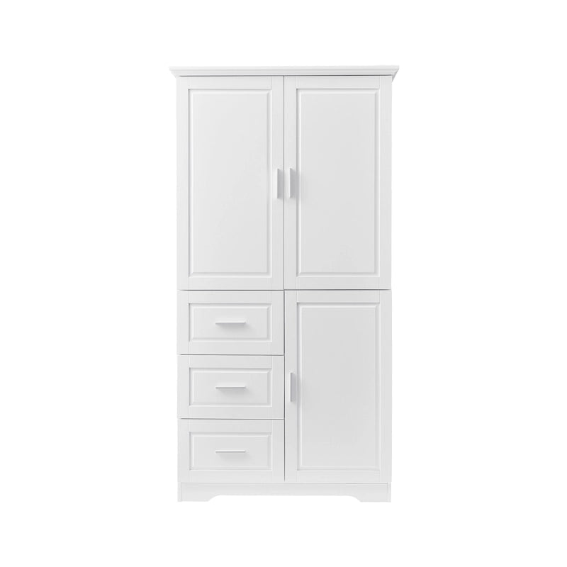 Armário de Arrumação Alto e Largo com Portas para Casa de Banho/Escritório Três Gavetas Cinzento/Branco/Preto