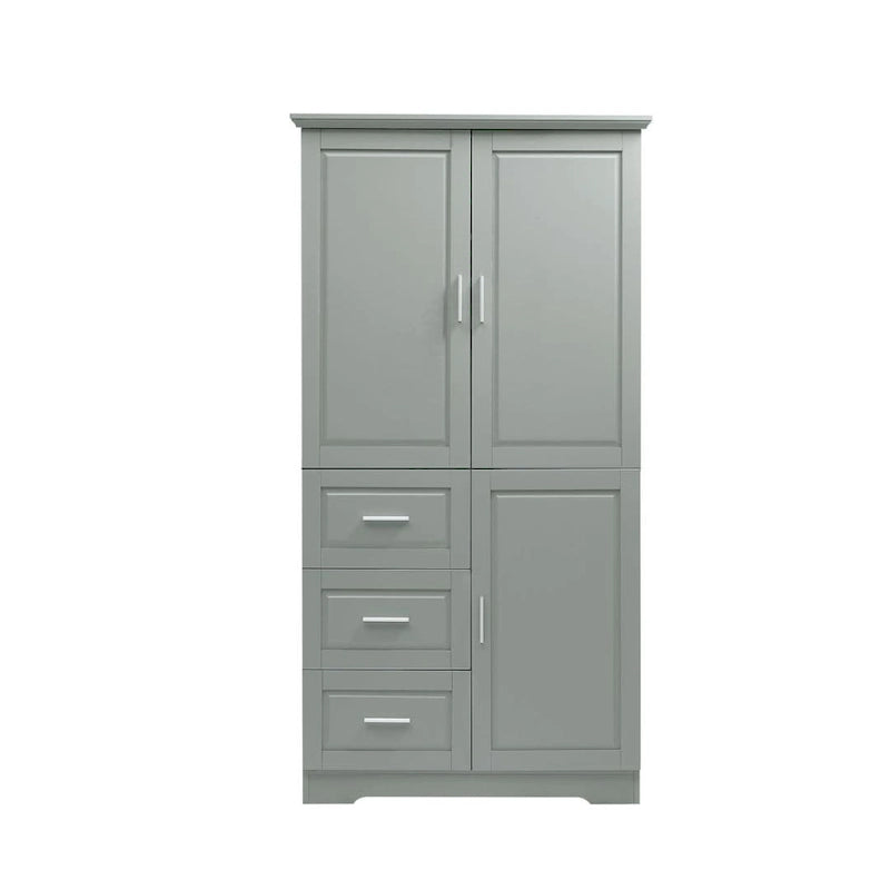 Armário de Arrumação Alto e Largo com Portas para Casa de Banho/Escritório Três Gavetas Cinzento/Branco/Preto