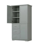 Armário de Arrumação Alto e Largo com Portas para Casa de Banho/Escritório Três Gavetas Cinzento/Branco/Preto