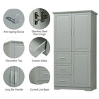 Armário de Arrumação Alto e Largo com Portas para Casa de Banho/Escritório Três Gavetas Cinzento/Branco/Preto