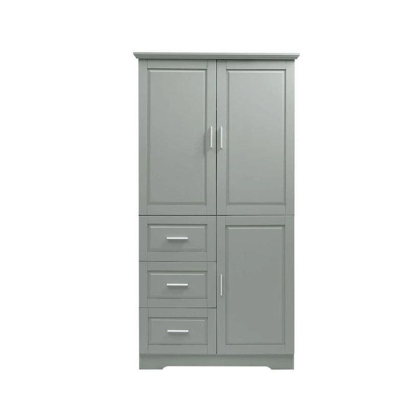 Armário de Arrumação Alto e Largo com Portas para Casa de Banho/Escritório Três Gavetas Cinzento/Branco/Preto