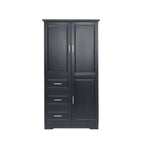 Armário de Arrumação Alto e Largo com Portas para Casa de Banho/Escritório Três Gavetas Cinzento/Branco/Preto