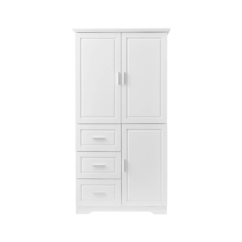 Armário de Arrumação Alto e Largo com Portas para Casa de Banho/Escritório Três Gavetas Cinzento/Branco/Preto