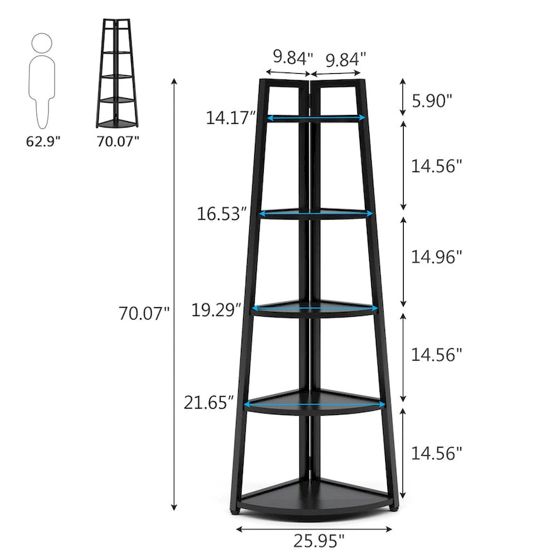 Armário de Canto de Casa de Banho de 5 Prateleiras, Torre de Arrumação Castanho Rústico