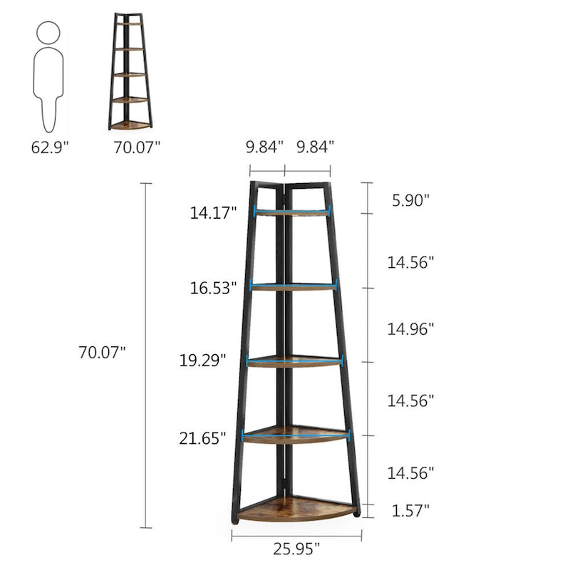 Armário de Canto de Casa de Banho de 5 Prateleiras, Torre de Arrumação Castanho Rústico