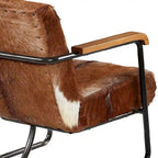 Cadeira de Apoio Ocasional Estofada em Couro Genuíno de Pelo de Vaca Castanho e Branco