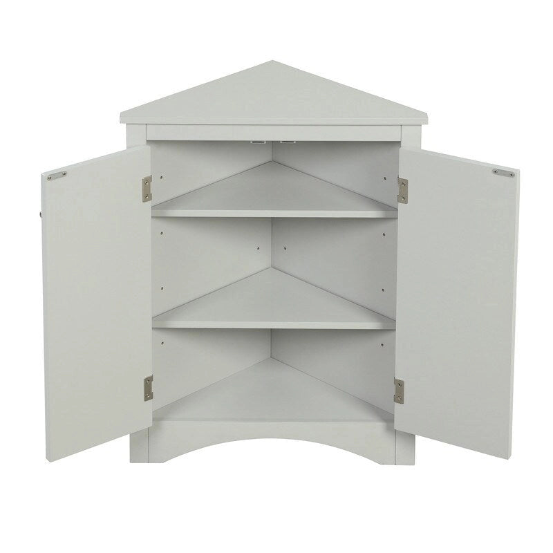 Armário de Canto Triangular para Casa de Banho com Prateleiras Ajustáveis, Armário de Chão Independente, Armário de Destaque para Sala de Estar