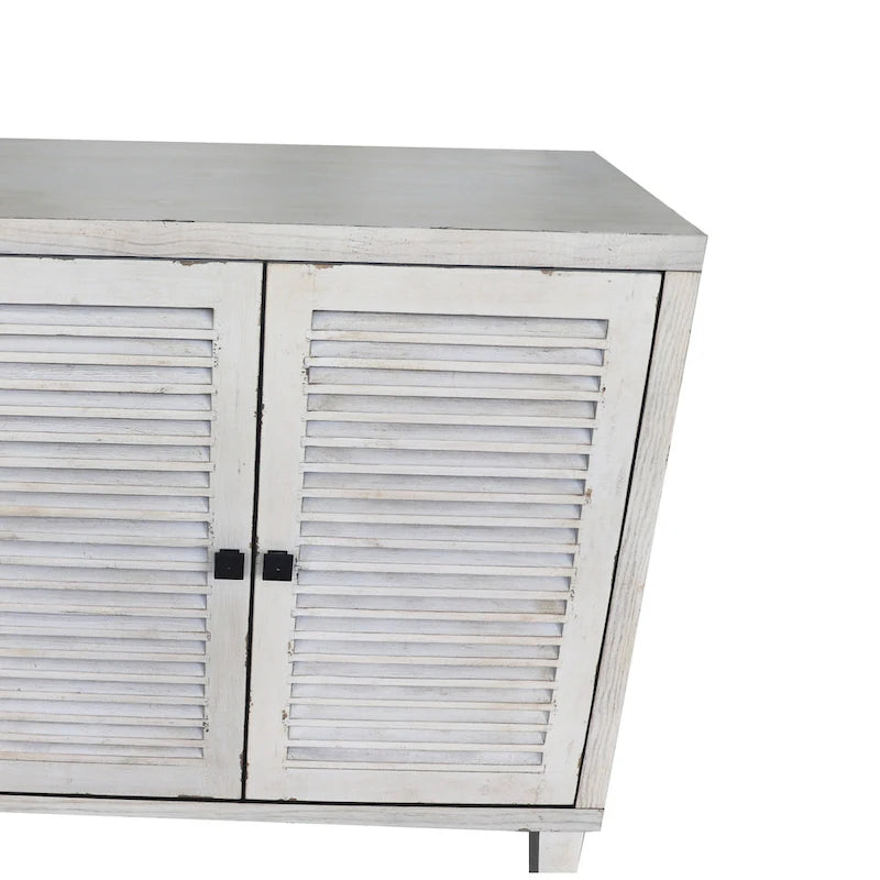 Aparador de Madeira de Fazenda de 60 Polegadas com Lavagem e 4 Portas de Persianas, Armário de Buffet para Arrumação