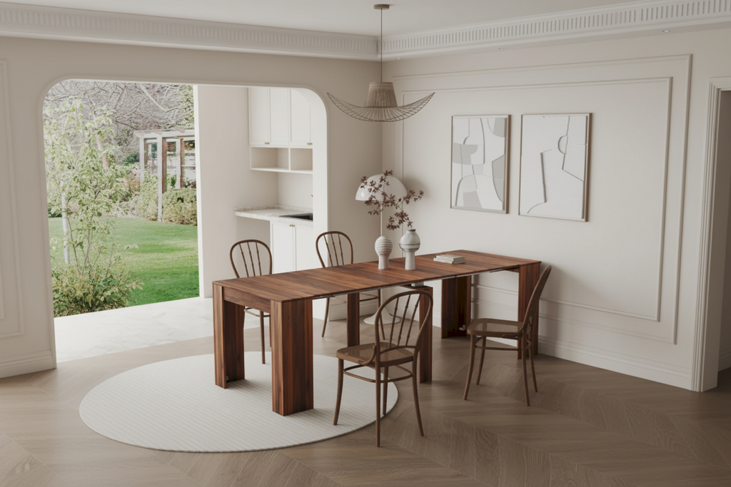 Mesa de Jantar de Consola Retangular Extensível Multifuncional para 4-8 Pessoas