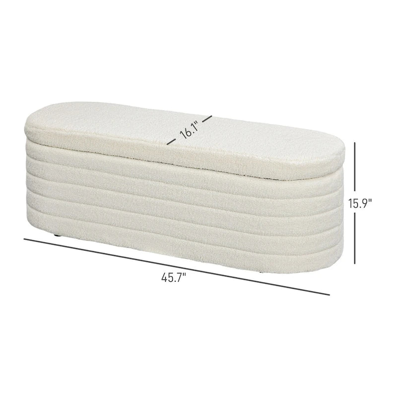 Baú Otomano de Armazenamento Estofado em Bouclé Teddy Fleece de 46 Polegadas com Estrutura de Madeira