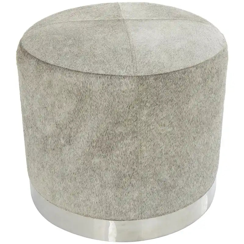 Banquinho de Sala de Estar em Pele Patchwork com Base de Metal Prateada - Cinzento
