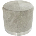 Banquinho de Sala de Estar em Pele Patchwork com Base de Metal Prateada - Cinzento