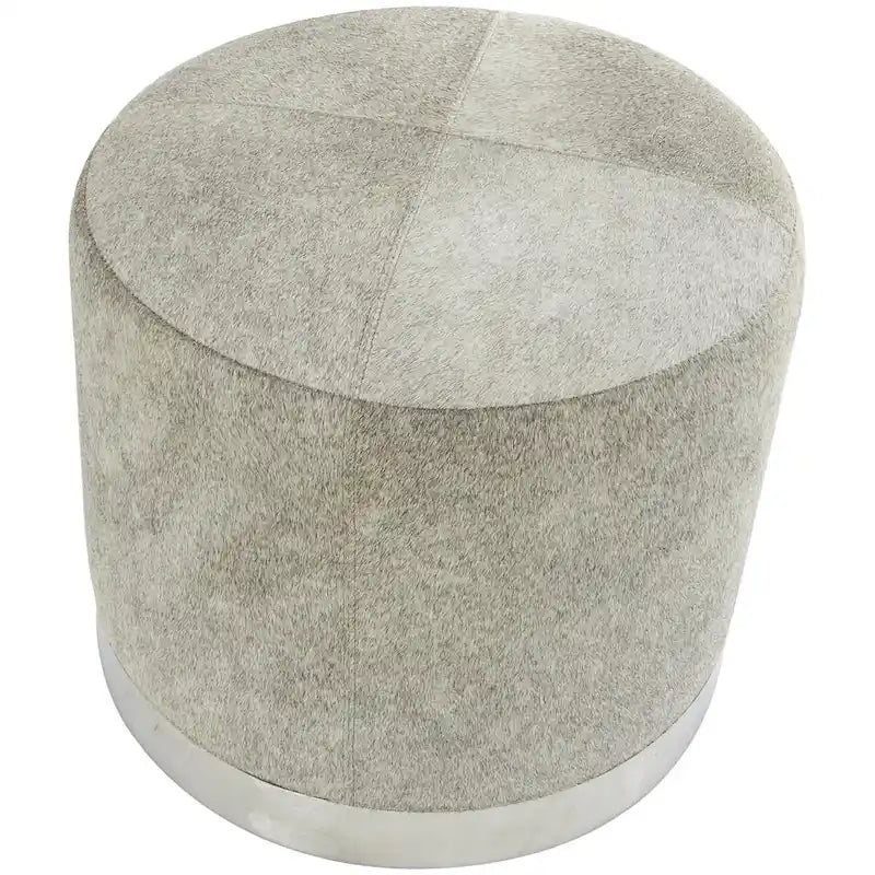 Banquinho de Sala de Estar em Pele Patchwork com Base de Metal Prateada - Cinzento