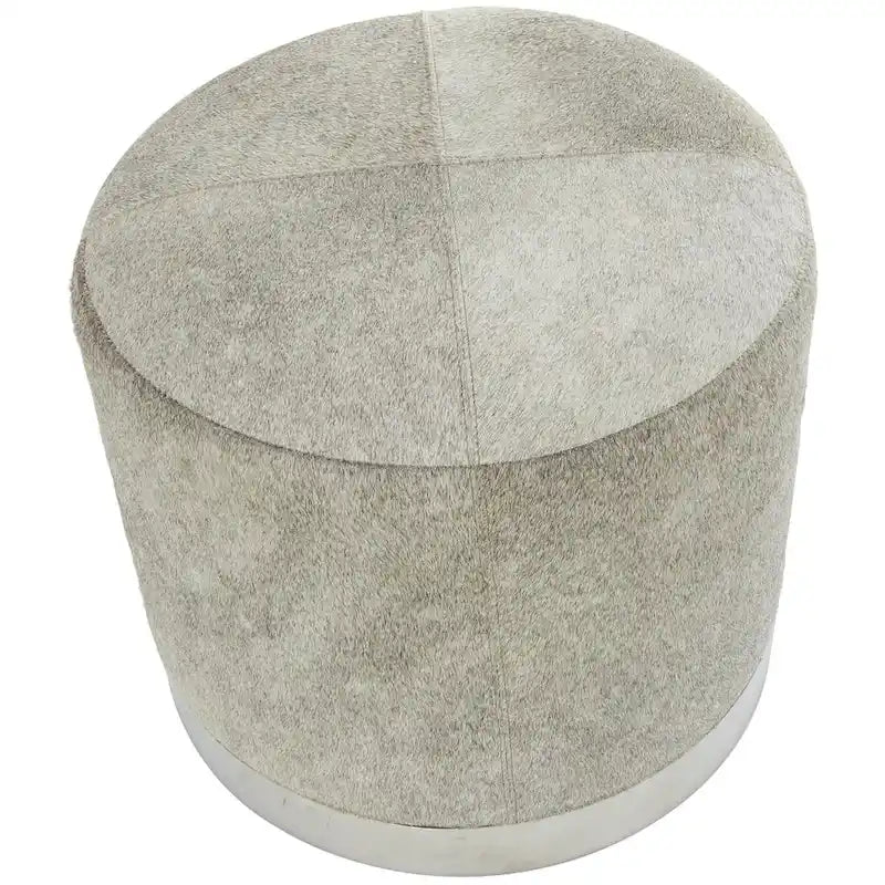 Banquinho de Sala de Estar em Pele Patchwork com Base de Metal Prateada - Cinzento