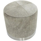 Banquinho de Sala de Estar em Pele Patchwork com Base de Metal Prateada - Cinzento