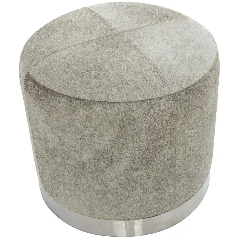 Banquinho de Sala de Estar em Pele Patchwork com Base de Metal Prateada - Cinzento