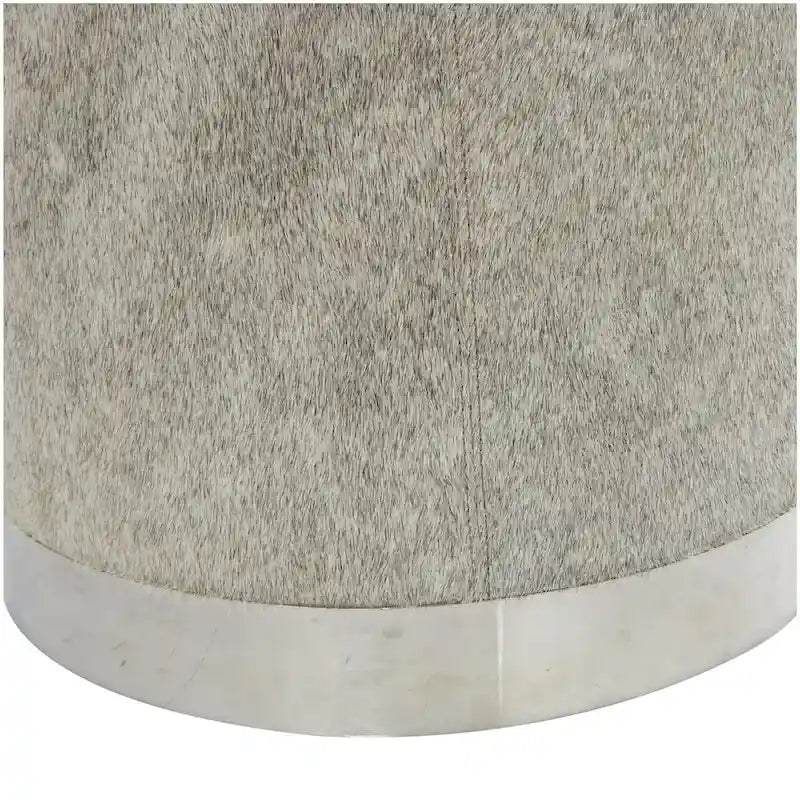 Banquinho de Sala de Estar em Pele Patchwork com Base de Metal Prateada - Cinzento